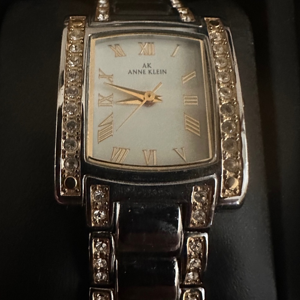 Anne Klein Silver and Gold Women's Watch with Crystal Details Works Well